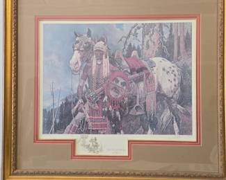 Lot #103 CK163. Lithograph, Native Warriors on Horseback, ‘When the Land was His’, by Arnold Friberg, pencil-signed