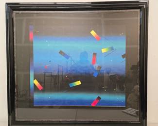 Lot #92 CK152. Large Abstract Serigraph, Geographic Shapes on Gradient Background, Mid-Century Modern Cerj Lalonde (born 1954)