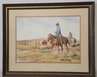 Lot #101 CK161. Original Watercolor, Cattle Drive, by Curtis Wingate Frontier Western Art