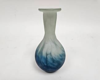 Lot #20 CK020. Vintage Art Glass Vase, Blue/White Swirl, Frosted