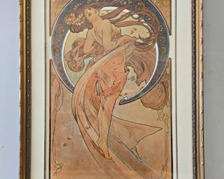 Lot #106 CK166. Art Nouveau Lithograph, ‘The Four Arts – Dance’, by Alphonso Mucha