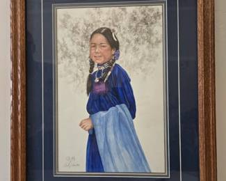 Lot #110 CK170. Original Colored Pencil Drawing, Native American Girl Dancer, by Earl J. Cacho