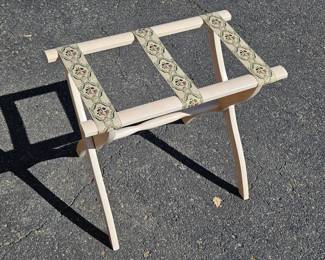 Lot #83 CK083. Whitewashed Oak Collapsible Luggage Rack, Tapestry Bands
