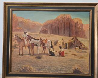 Lot #96 CK156. Acrylic on Board, Native American Canyon Scene with Horses, by Gary Smith