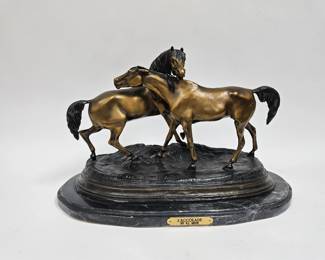 Lot #15 CK015. Solid Bronze Figurine, L’Acccolade By P.J. Mene, on a Marble Base