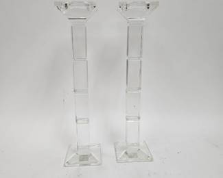 Lot #63 CK063. Pair of Crystal Block Prism Candle Holders