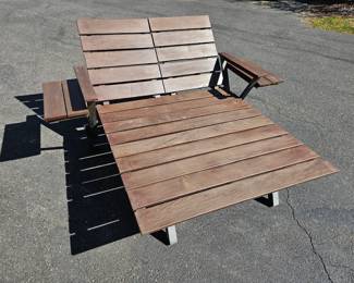 Lot #89 CK089. Custom Made Iron Wood Slat Adjustable Lounger, on Wheels, Double Bed Size