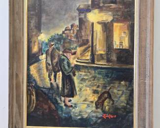 Lot #98 CK158. Original Oil on Canvas, by Lovelace, Street Scene with Dog
