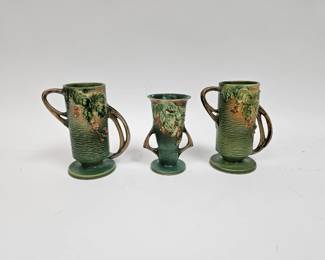 Lot #9 CK009. 3-Piece Lot Roseville Art Pottery Vases, Bushberry pattern