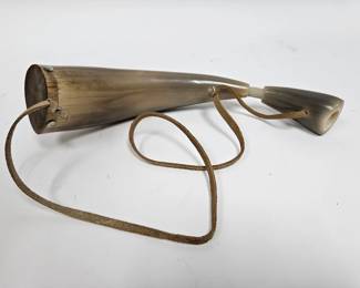 Lot #33 CK033. Bovine Horn Traditional Powder Horn, Leather Strap