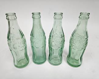Lot #32 CK032. Vintage Green Glass Classic Coca-Cola Bottles, Set of 4