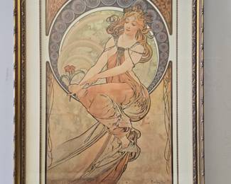 Lot #107 CK167. Art Nouveau Lithograph, ‘The Four Arts – Painting’, by Alphonso Mucha