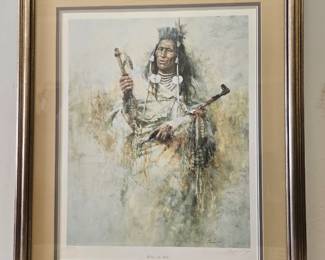 Lot #97 CK157. Lithograph, ‘The Crow Pipe Holder’, Hot Stamped, 246/750, Pencil Signed Howard Terpning