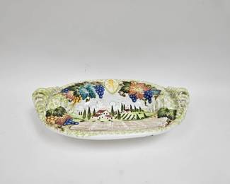 Lot #47 CK047. Intrada Italy Centerpiece Dish, Hand-Painted, Peppercorn, Italian Villa Scene