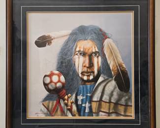 Lot #100 CK160. Lithograph, Native American Man, Medicine Rattle, by JD Challenger, 319/750