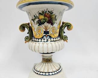 Lot #2 CK002. Hand-Painted Double-Handled Italian Pottery Urn