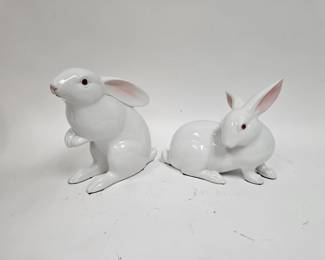 Lot #57 CK057. Pair of Fitz & Floyd Porcelain White Rabbit Figurines