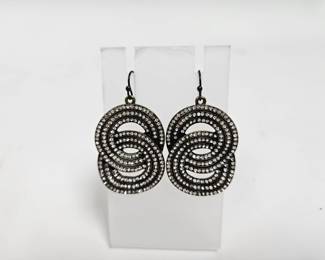 Lot #28 CK028. Pair of Lia Sophia Gunmetal Toned Round Dangle Earrings, Rhinestones