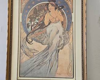 Lot #105 CK165. Art Nouveau Lithograph, ‘The Four Arts – Music’, by Alphonso Mucha