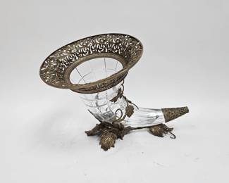 Lot #66 CK066. Castillian Cut Crystal & Bronze Cornucopia Vase, Regency Style