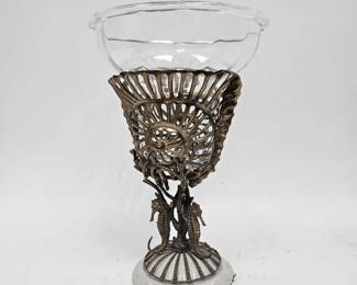 Lot #62 CK062. Castilian Regency Bronze & Porcelain Seahorse Centerpiece Bowl