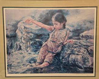 Lot #91 CK151. Signed Lithograph, Native Girl with Windchime "Wind Chime #1" Wai Ming