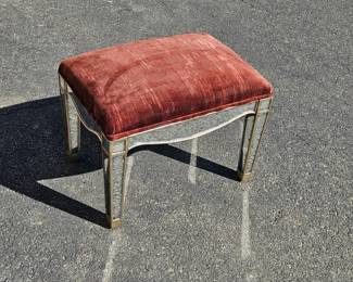 Lot #76 CK076. John Richard Smoked Mirrored Maroon Velvet Seat Vanity Bench, Regency Style