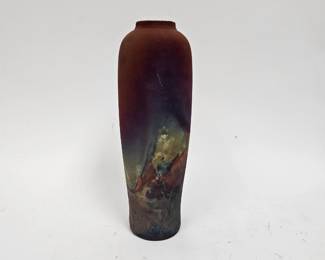 Lot #60 CK060. Studio ceramic raku Vase, Oil spill iridescent glaze, Signed