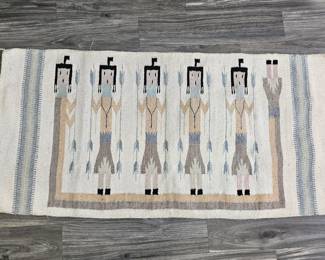 Lot #29 CK029. Hand-Woven Navajo Wool Rug, Stylized Pictorial Design Yei