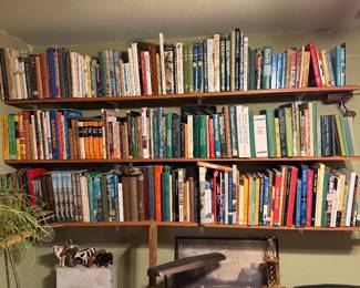 More and more books, plants, landscapes, industrial shelving, trophies, typewriter, desk lamp