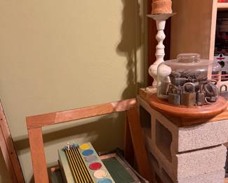 Padlock collection, candle holders, Japanese folding chair