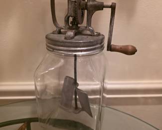 antique hand-crank glass butter churn