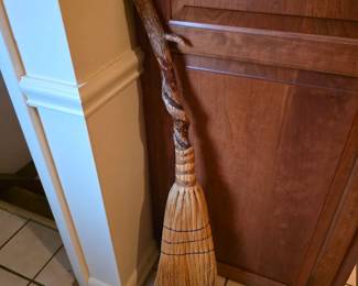Vintage Hand Crafted Hearth Broom with Barked Wood Handle