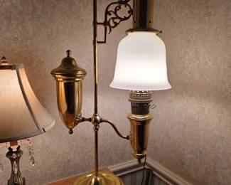 Vintage 1983 Aladdin 75th Anniversary Model 4 Student Milk Glass Shade Lamp.