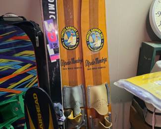 vintage pair of Cypress Gardens Alfredo Mendoza Signature wooden water skis