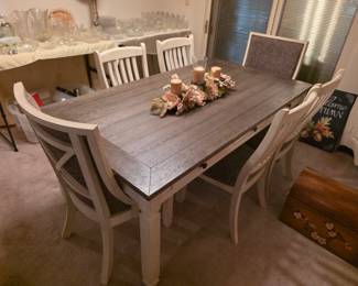 Montana 6 Piece White & Beige Upholstered Dining Room set. Excellent condition!