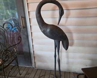 Vintage Bronze Crane Garden Sculpture