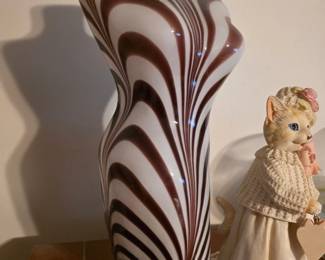 Vintage Torso Vase Murano Glass Zebra Stripe Burgundy and White Female Form