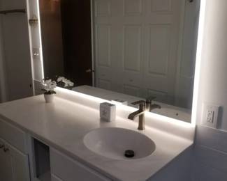 Modern bath mirror; updated bath vanity