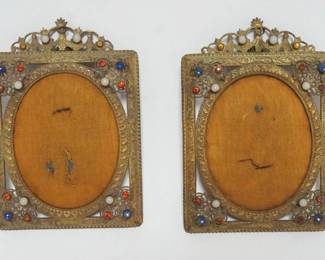1001 PAIR OF ORNATE JEWELED & GILT FINISHED GERMAN PICTURE FRAMES, EACH APPROXIMATELY 3 1/2 IN X 5 IN OVERALL