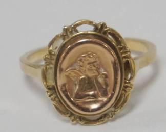 1044 14K GOLD LADIES CHERUB RING, APPROXIMATE SIZE 9 3/4, 2.1 DWT