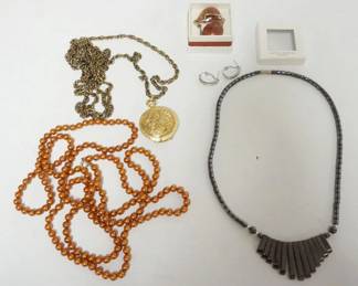 1052 PAUL GARNIER 21 JEWEL LADIES LOCKET WATCH, ANTICA MURRINA LADIES STERLING DROP EARRINGS, PINK STONE EARRINGS, NECKLACE AND PEARL TYPE NECKLACE