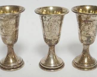 1011 STERLING SILVER KIDDOSIH CUPS W/GOLD WASH INTERIOR, EACH APPROXIMATELY 4 IN HIGH, 4.7 OZT