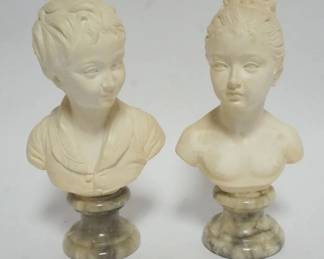 1021 PAIR OF ITALIAN MINIATURE BUSTS ON MARBLE BASES, EACH APPROXIMATELY 9 IN HIGH