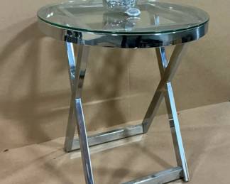 Contemporary Round GlassTop Side Table