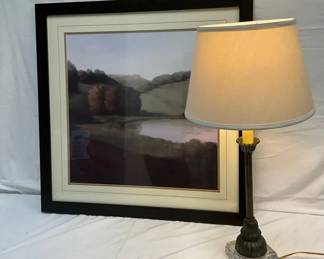Framed Landscape and Lamp