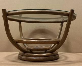 Round Rattan Glass Top Table