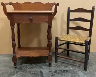Antique Side Table Ladderback Chair