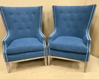 Blue Upholstered Wingback Chairs