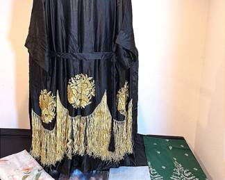 1920’s Inspired Black Robe With Gold Embroidery And Fringe & Fabric Pieces